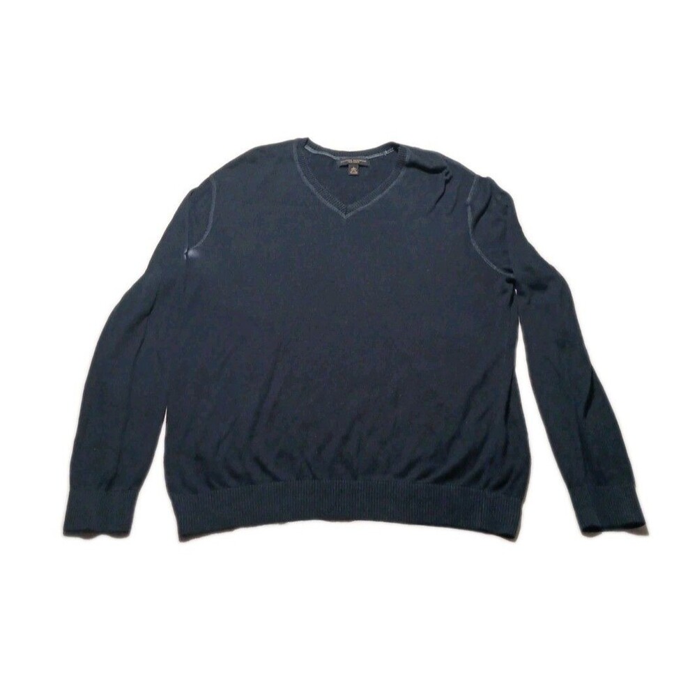 Banana Republic Silk Linen Sweater Mens Lg Blue V Neck Lightweight Preppy